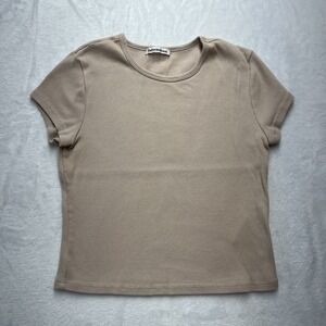 Reformation Muse Ribbed Crop Top Womens Small Short Sleeve Tan Organic Cotton